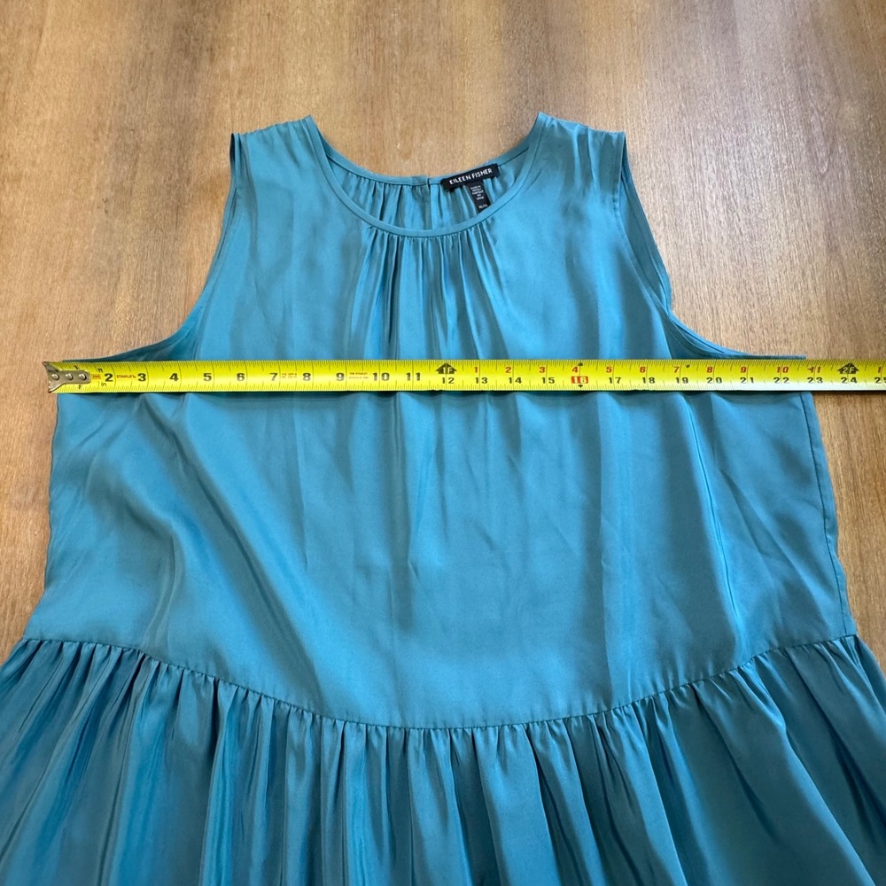 Eileen Fisher Silk Sleeveless Tiered Maxi Dress Teal Blue Size Xl‎ - Picture 5 of 13